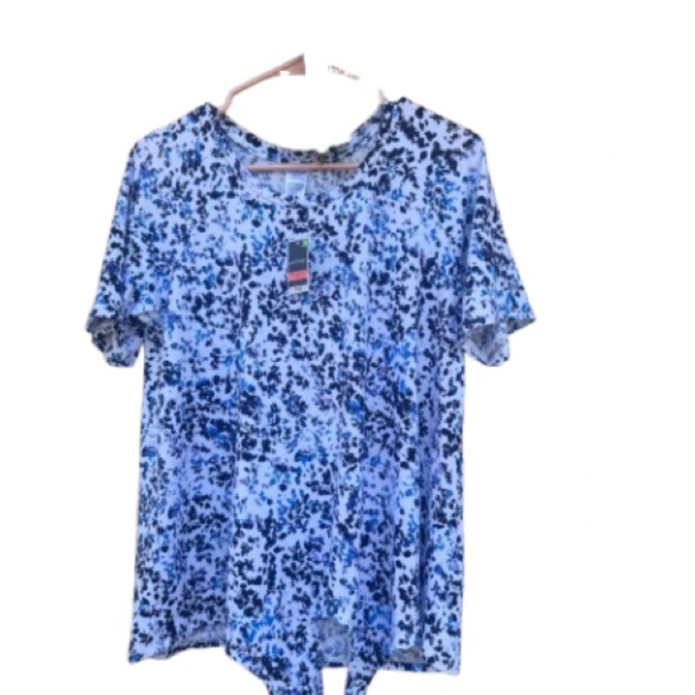 NWT west loop leopard Blue and Black tie front blouse XL